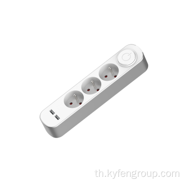 แถบพลังงาน 3-Socket France พร้อม USB Type C